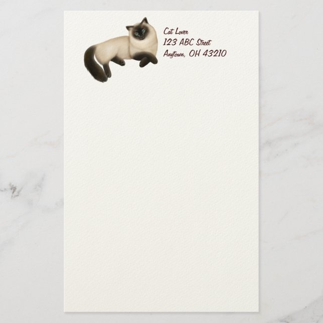 Friendly Siamese Cat Customizable Stationery (Front)