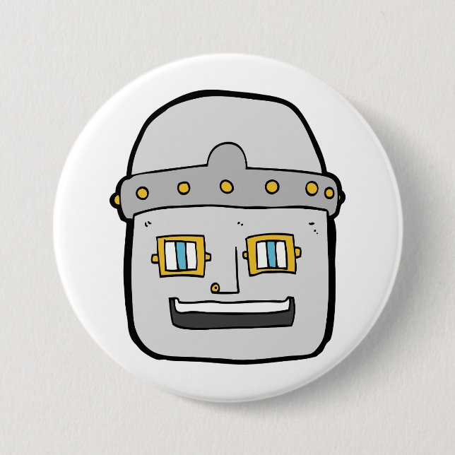 Friendly Silver Robot Head Button (Front)