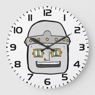 Friendly Silver Robot Head Large Clock
