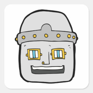 Friendly Silver Robot Head Square Sticker