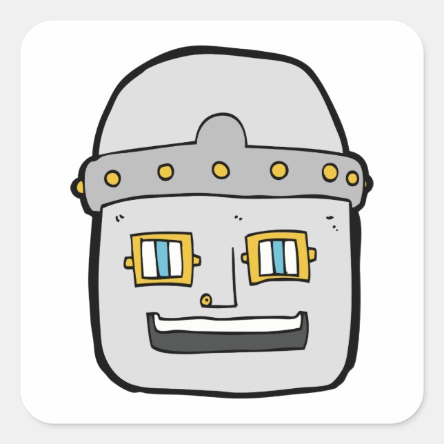Friendly Silver Robot Head Square Sticker (Front)