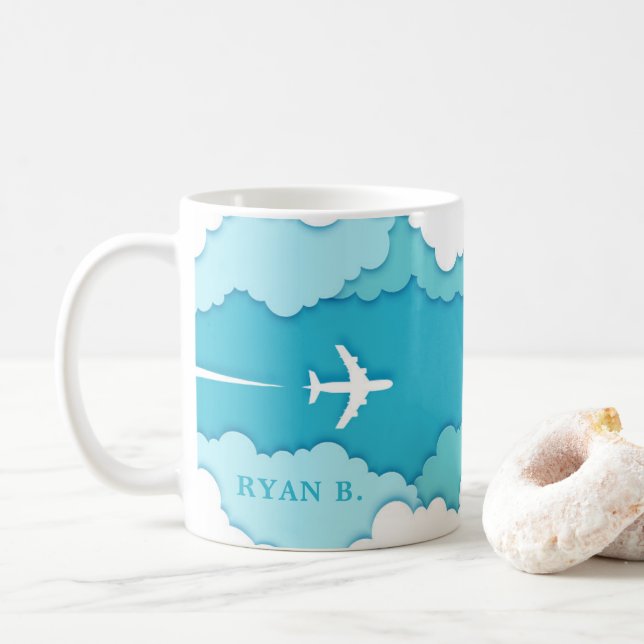 Friendly Skies | Aviation Themed Name or Initials Coffee Mug (With Donut)