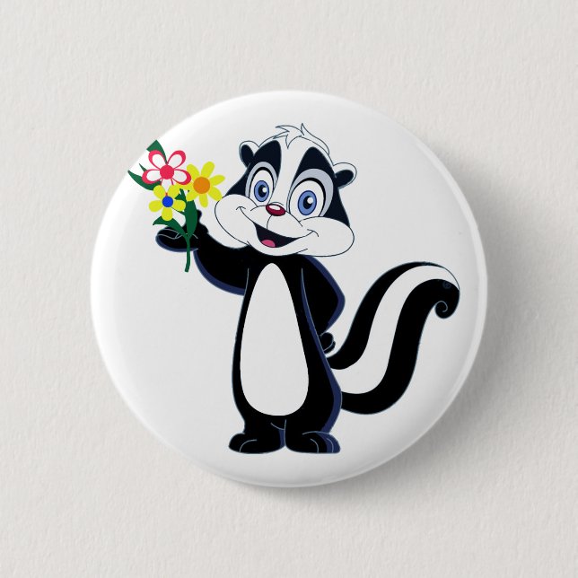 Friendly Skunk with Flowers Button (Front)