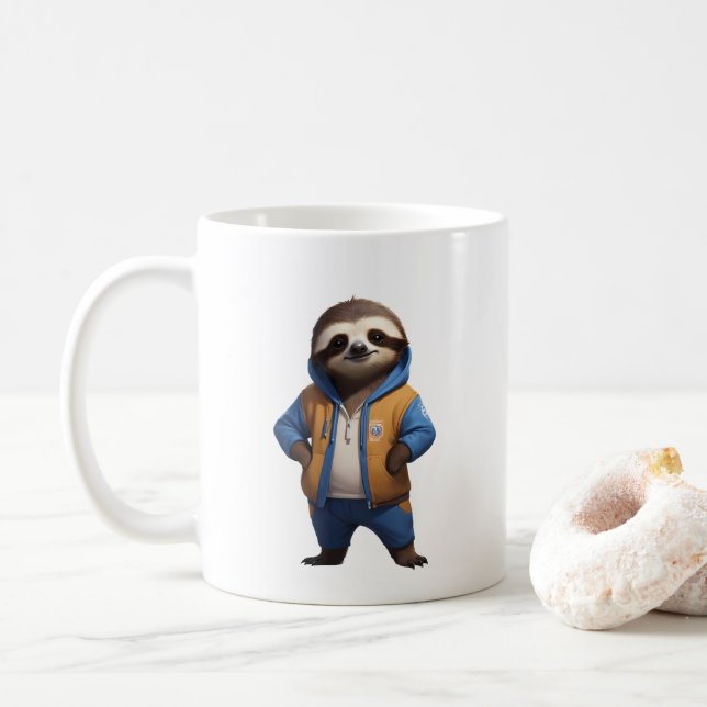 Friendly Sloth Illustration Coffee Mug (With Donut)