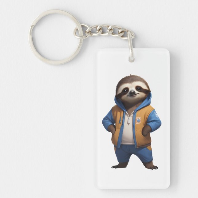 Friendly Sloth Illustration Keychain (Front)