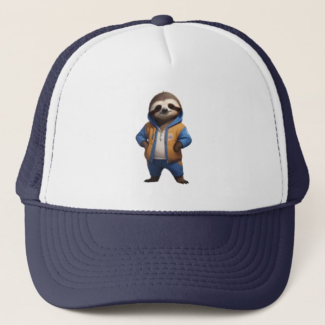 Friendly Sloth Illustration Trucker Hat (Front)
