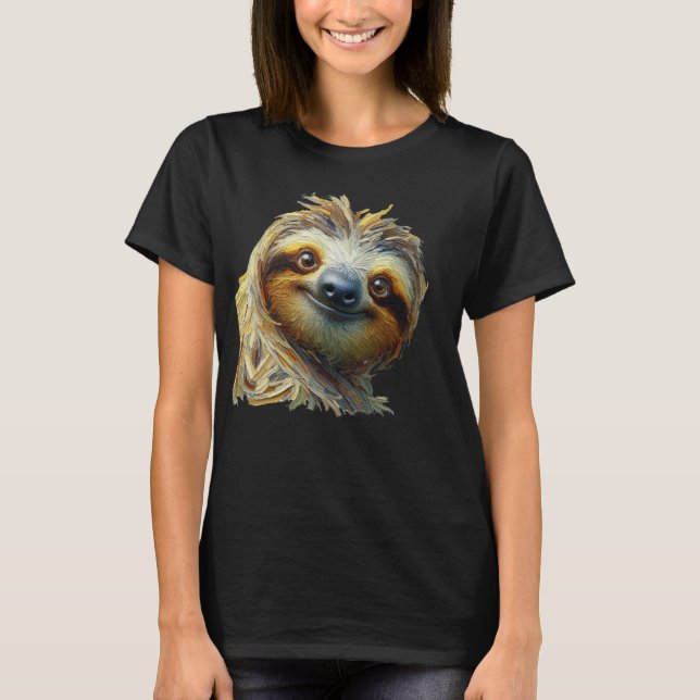 Friendly Sloth T-Shirt Oil Painting Style (Front)