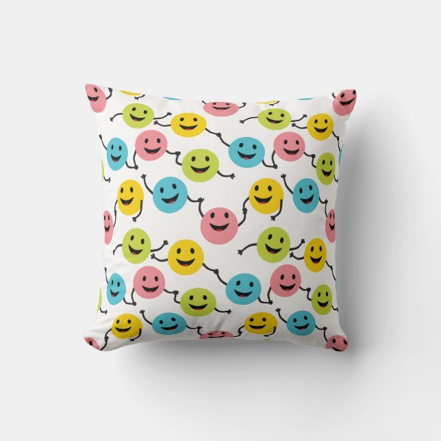 Friendly Smileys Throw Pillow (Front)