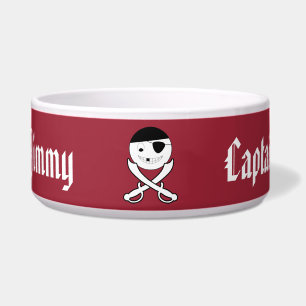 Friendly Smiling Pirate with Crossed Swords on Red Bowl