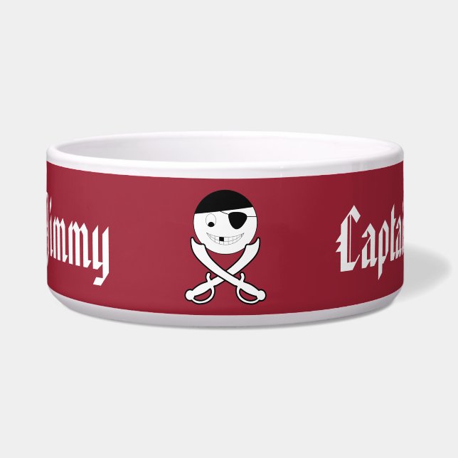 Friendly Smiling Pirate with Crossed Swords on Red Bowl (Front)