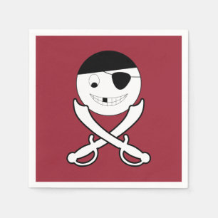 Friendly Smiling Pirate with Crossed Swords on Red Napkins