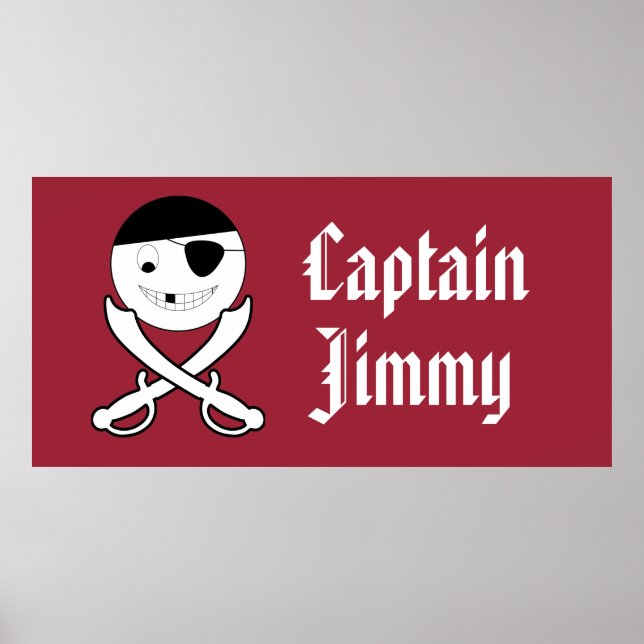 Friendly Smiling Pirate with Crossed Swords on Red Poster (Front)