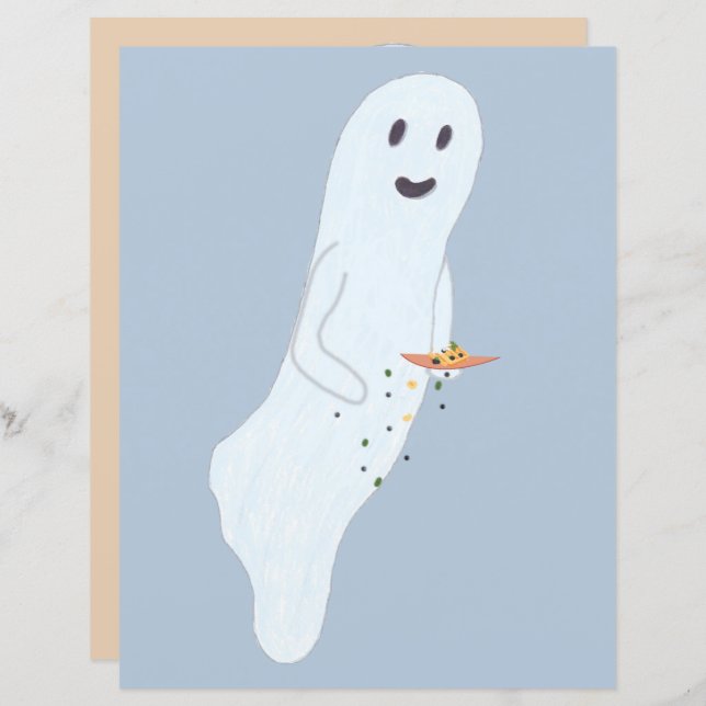 Friendly Snacking Ghost Halloween Scrapbook Paper (Front/Back)