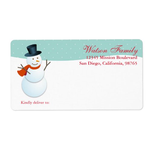 Friendly snowman north pole blue custom shipping label