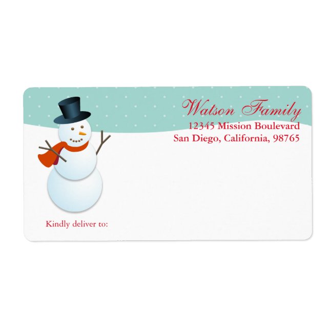 Friendly snowman north pole blue custom shipping label (Front)