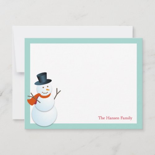 Friendly snowman north pole blue holiday thank you note card