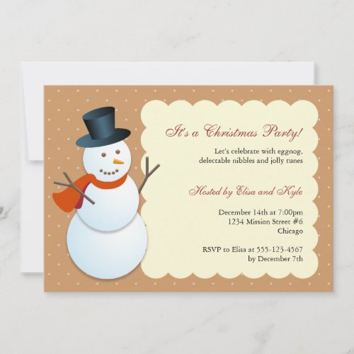 Friendly snowman north pole brown Christmas party Invitation