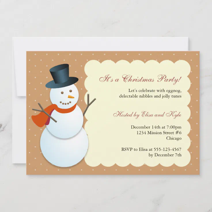 Friendly snowman north pole brown Christmas party Invitation | Zazzle