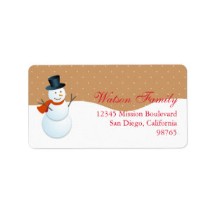 Friendly snowman north pole brown return address label