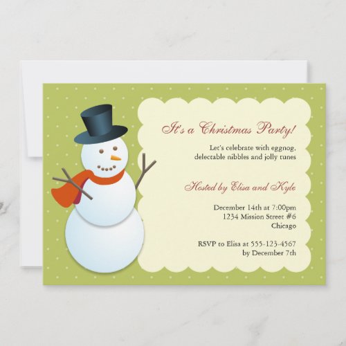 Friendly snowman north pole green Christmas party Invitation