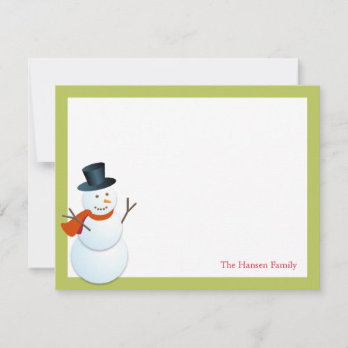 Friendly snowman north pole green xmas thank you invitation