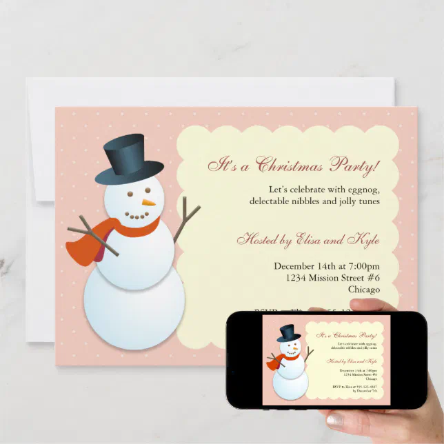 Friendly snowman north pole pink Christmas party Invitation | Zazzle