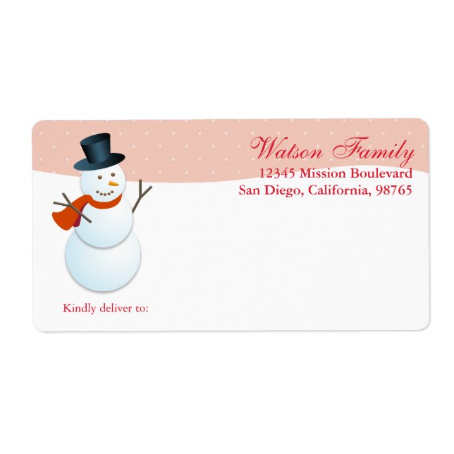 Friendly snowman north pole pink custom shipping label (Front)