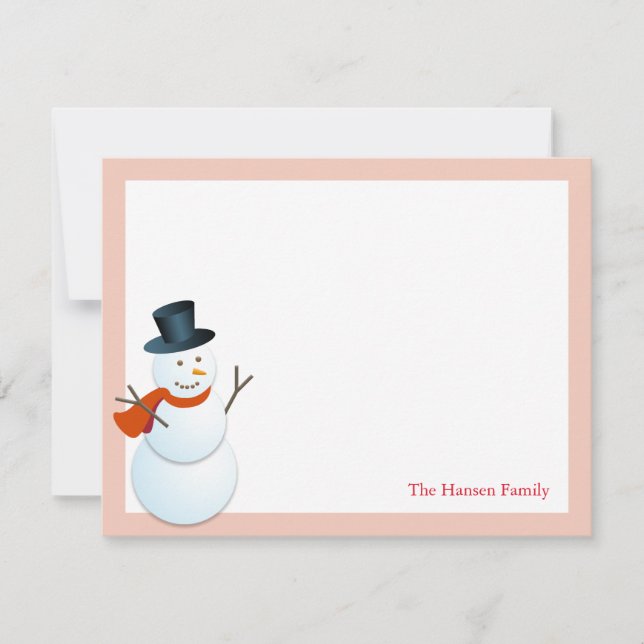 Friendly snowman north pole pink holiday thank you invitation (Front)
