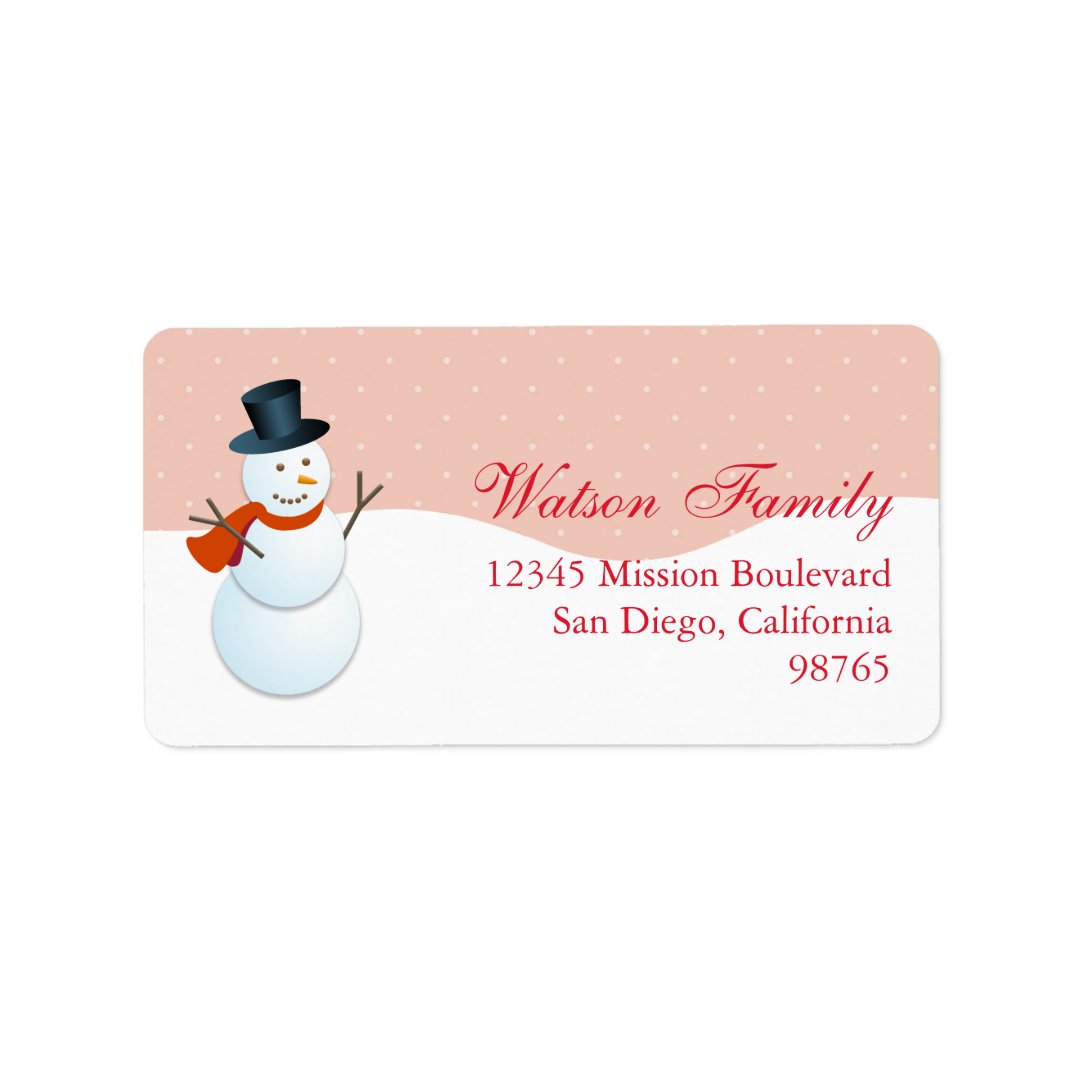 Friendly snowman north pole pink return address label | Zazzle