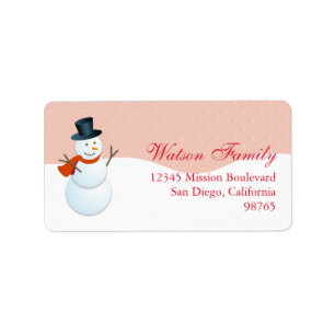 Friendly snowman north pole pink return address label
