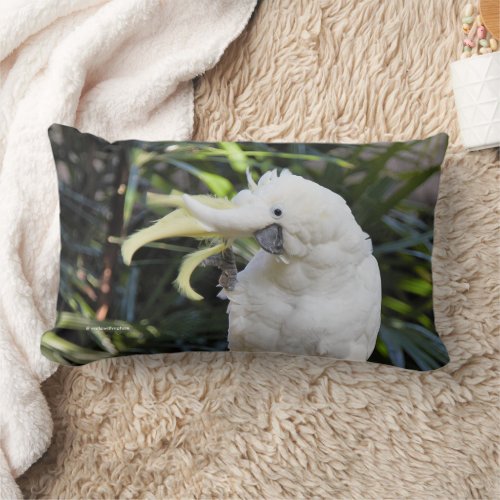 Friendly Sulfur_Crested Cockatoo Waves Hello Lumbar Pillow