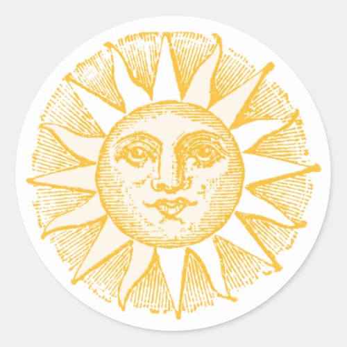 Friendly Sun Face Vintage Illustration Classic Round Sticker