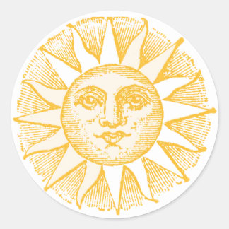Friendly Sun Face Vintage Illustration Classic Round Sticker