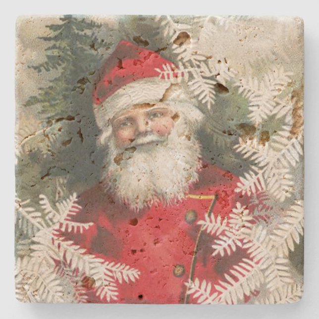Friendly Vintage Santa Christmas Stone Coaster (Front)