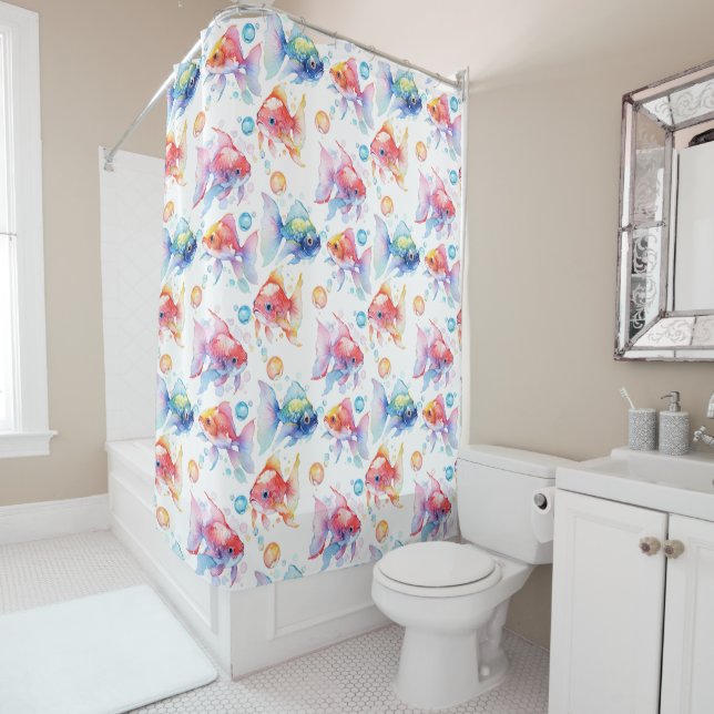 Friendly Watercolor Goldfish Shower Curtain (In Situ)