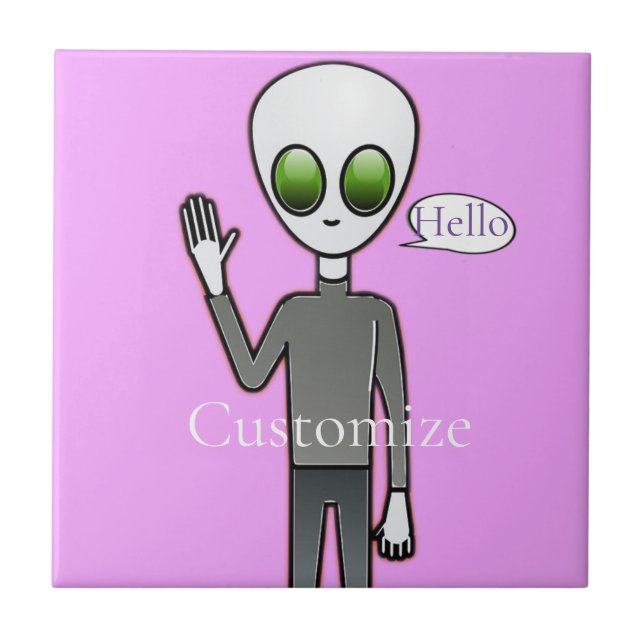 Friendly Waving Alien Thunder_Cove Ceramic Tile (Front)