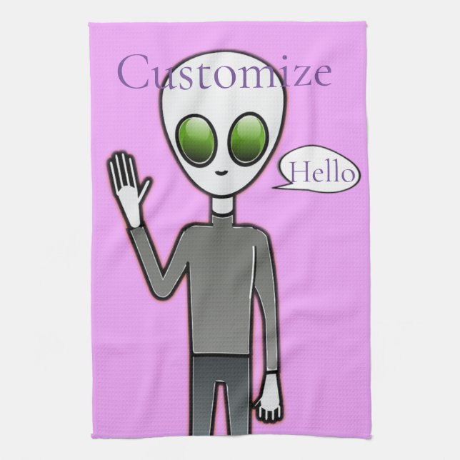 Friendly Waving Alien Thunder_Cove Kitchen Towel (Vertical)