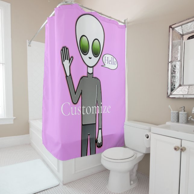 Friendly Waving Alien Thunder_Cove Shower Curtain (In Situ)