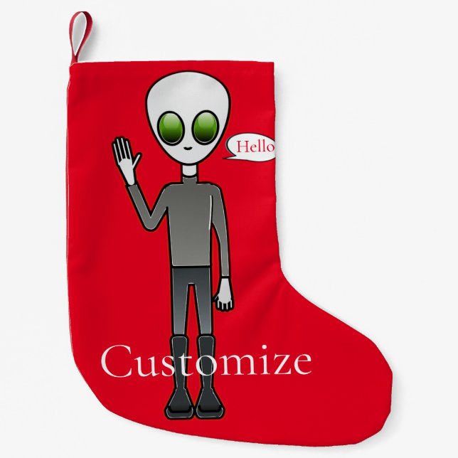Friendly Waving Alien Thunder_Cove Small Christmas Stocking (Front)