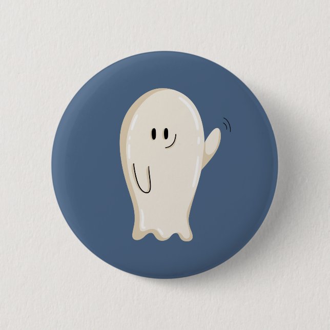 Friendly Waving Ghost Button (Front)