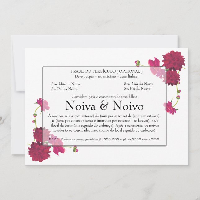 Friendly wedding invitation with flowers. (Front)