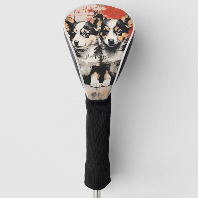 Friendly Welsh Corgi Puppy Dogs  003 - Raimon Pala Golf Head Cover (Front)