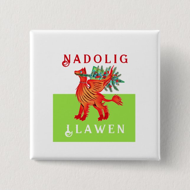 Friendly Welsh Red Dragon, add your text Christmas Button (Front)