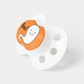 Friendly White Ghost Orange Halloween Baby Pacifier (Front Right)