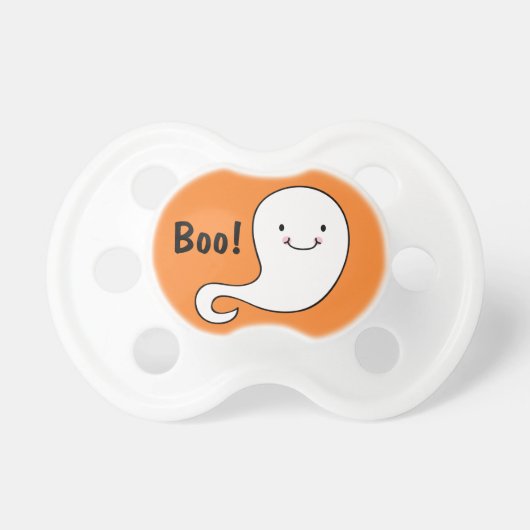 Friendly White Ghost Orange Halloween Baby Pacifier (Front)