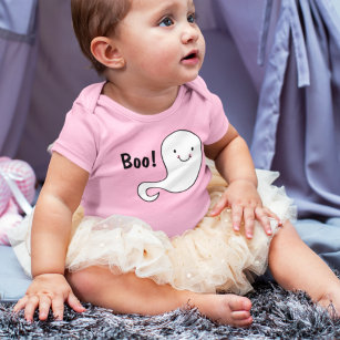 Friendly White Ghost Pink Halloween Baby Baby Bodysuit