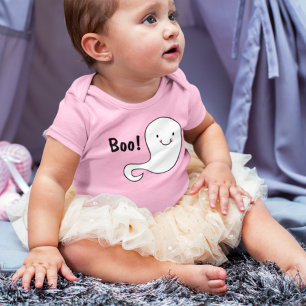 Friendly White Ghost Pink Halloween Baby Bodysuit