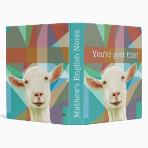 Friendly White Goat Colorful Geometric Background 3 Ring Binder