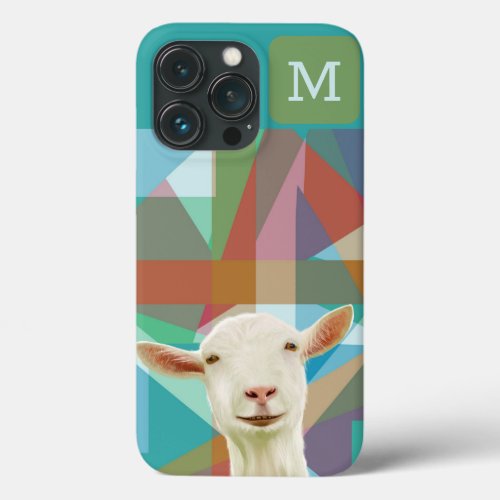 Friendly White Goat Colorful Geometric Background iPhone 13 Pro Case