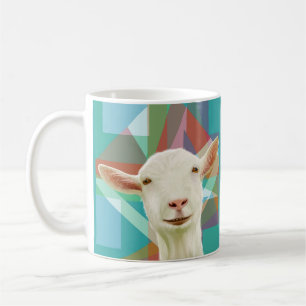 Friendly White Goat Colorful Geometric Background Coffee Mug
